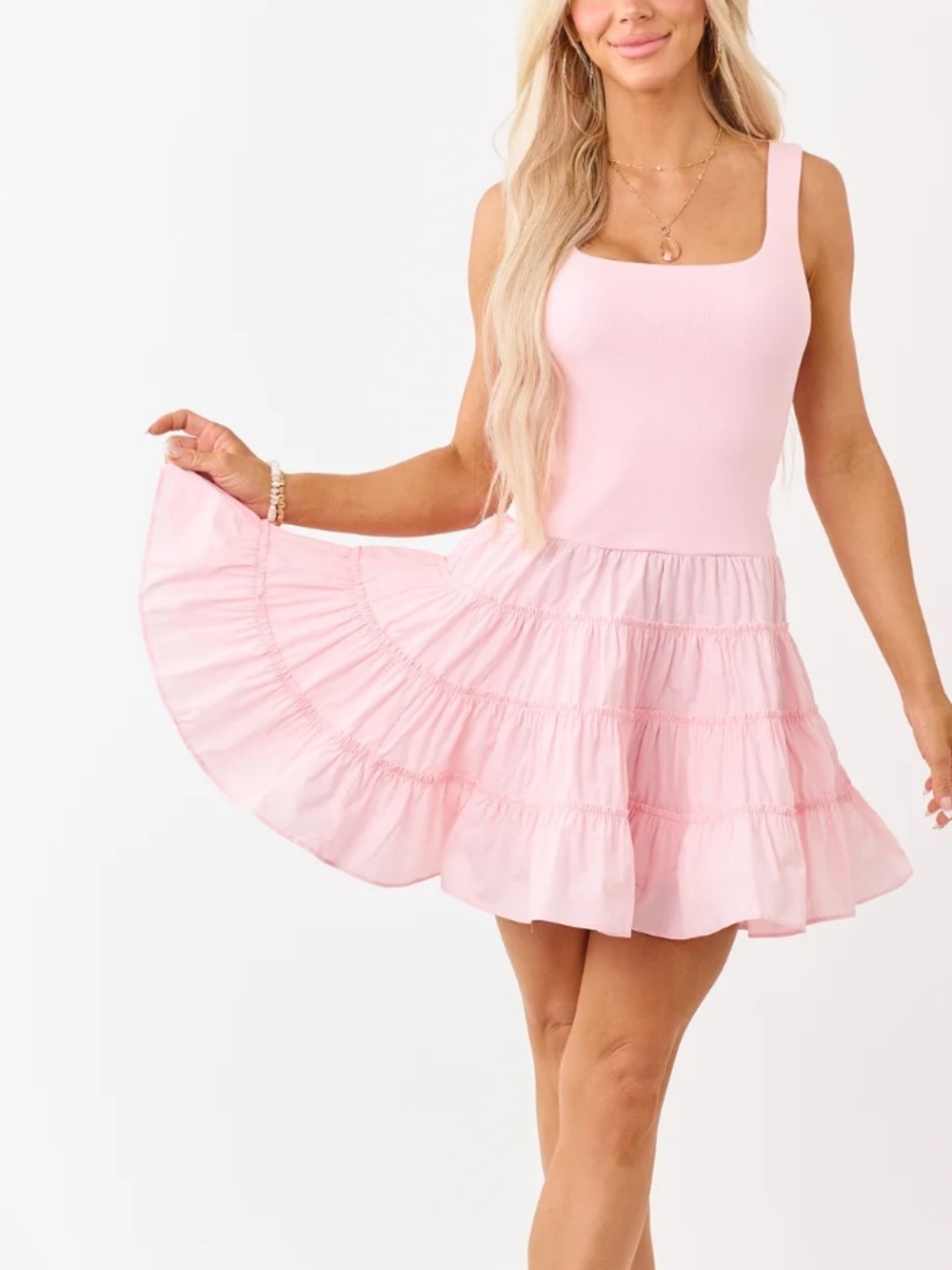 Mustard Seed Pink Tiered Sleeveless Mini Dress